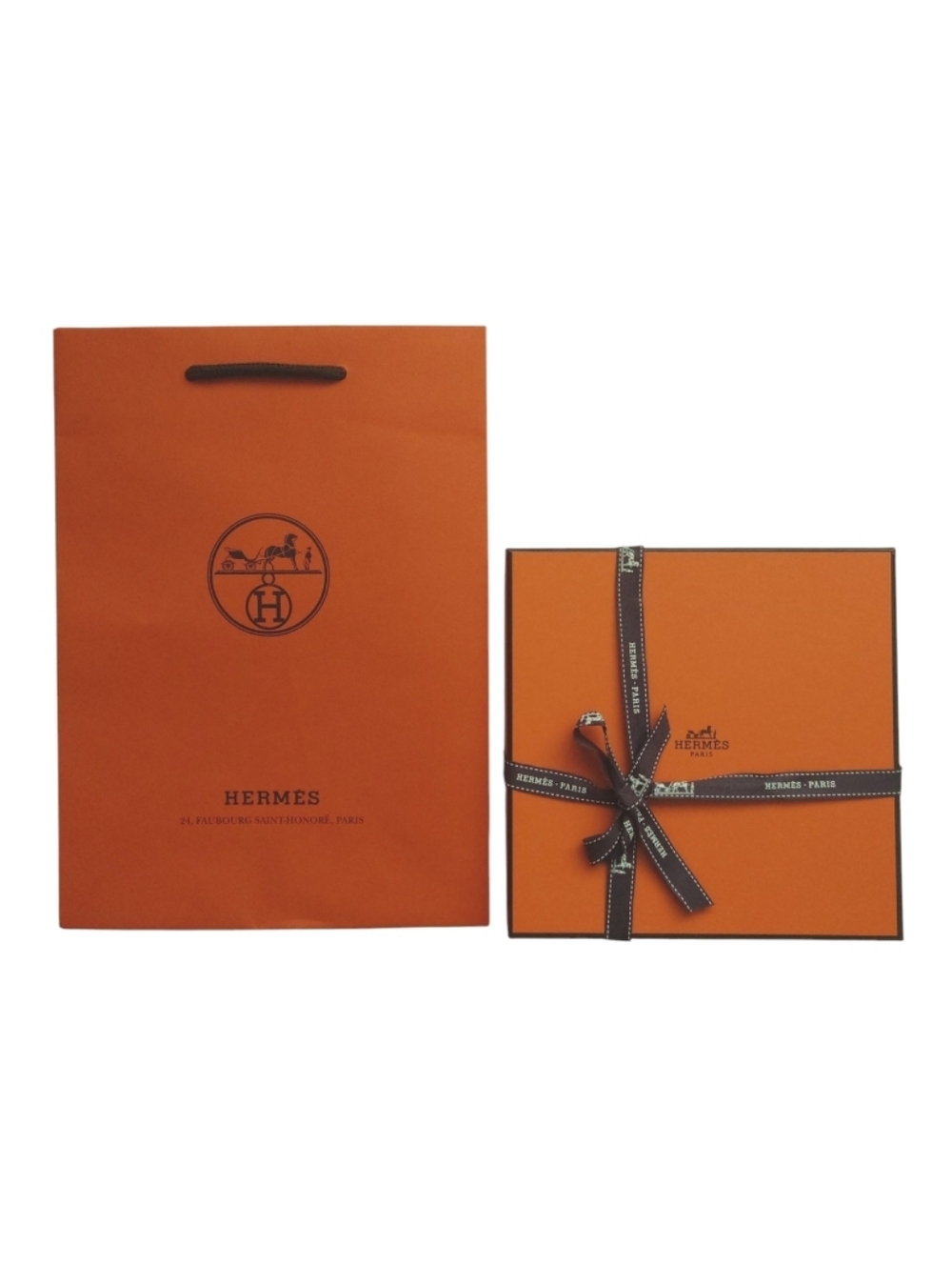 HERMES Authentic Square Box with Ribbon and Shopping Gift Bag Bundle